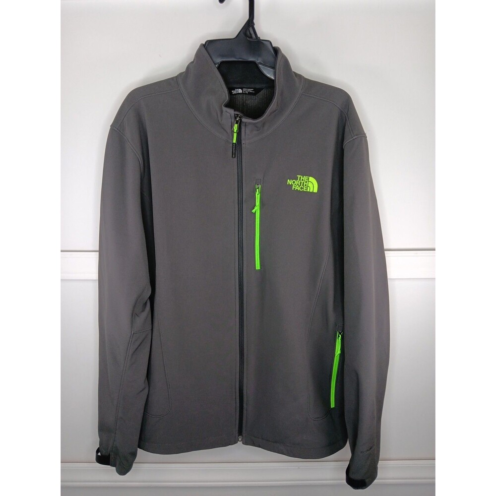 The North Face Windwall Softshell Jacket Men XL Gray Green Zip Pockets Lined EUC